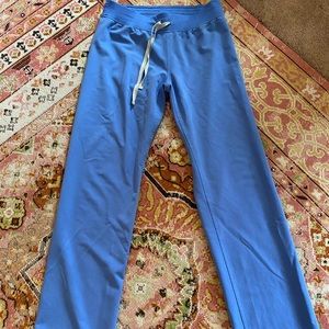 Small Tall Livingston Figs brand scrub pants. Ceil blue